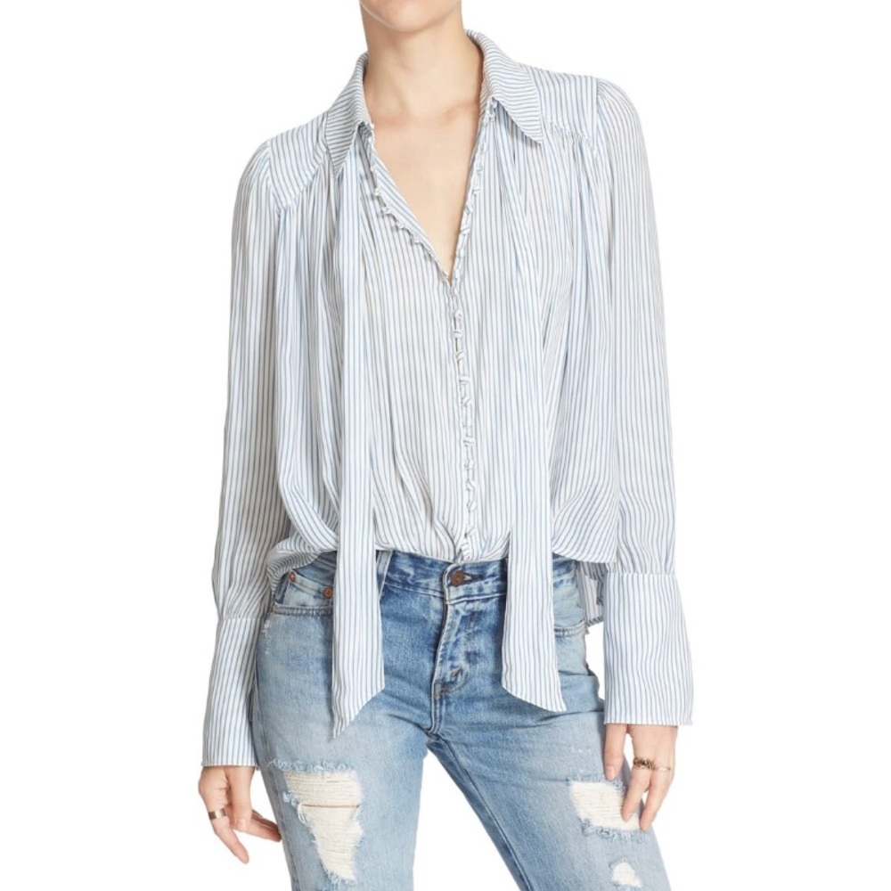 Free People Modern Muse Tie Neck Long Sleeve Top